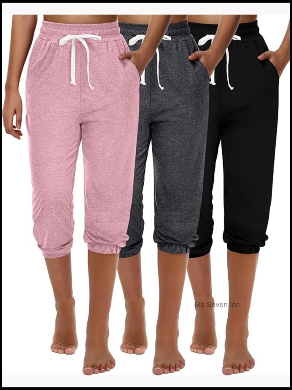 3-Pack Women's Capri Sweatpants Joggers High Waisted Athletic Lounge Pants with